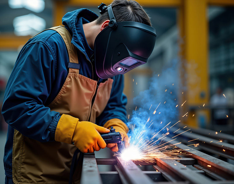 Un artisan dans un atelier en France qui fabrique une cible en acier balistique CCM balistique avec une découpe au plasma.